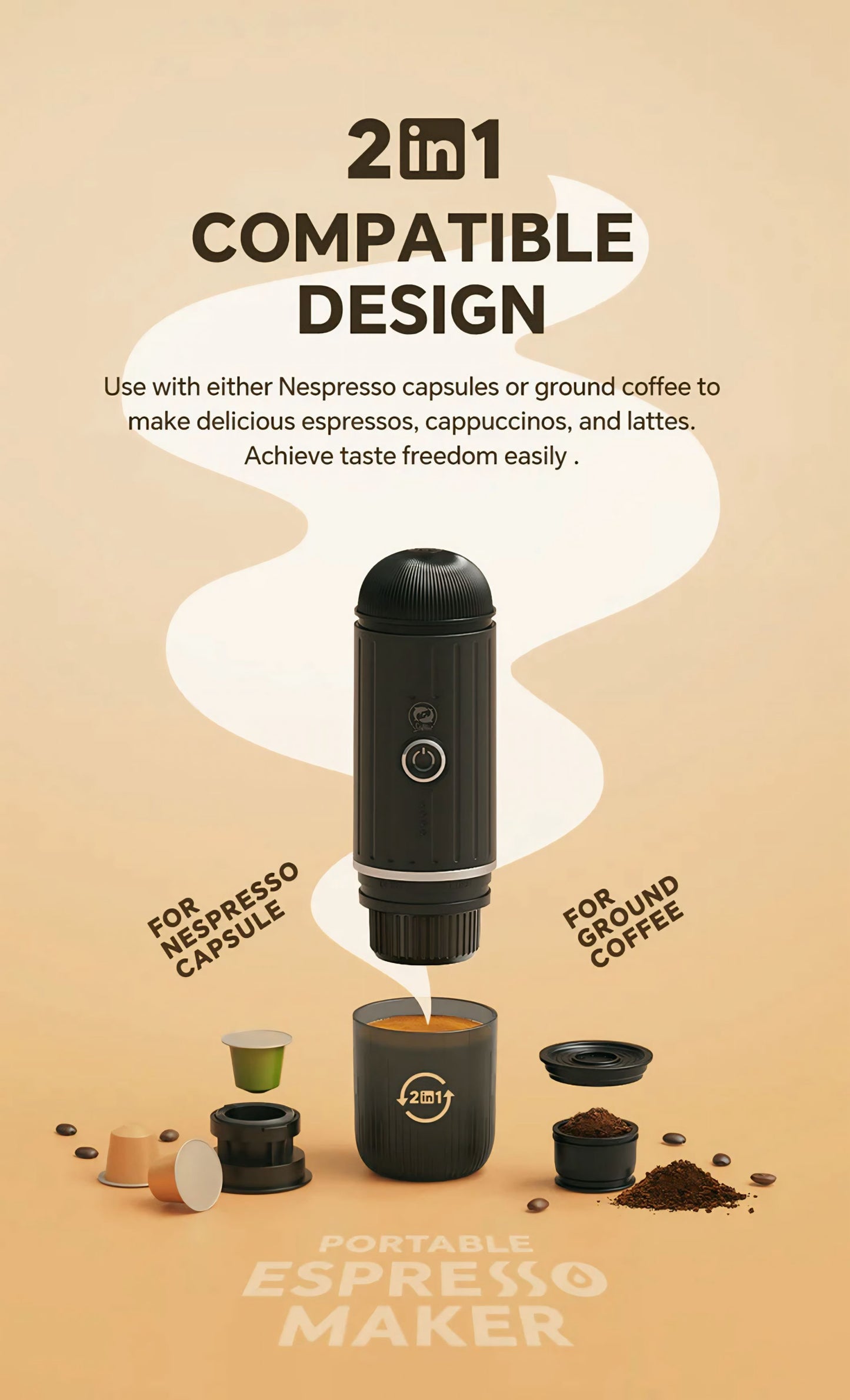 I Cafilas Heating Portable Espresso Coffee Machine for Car & Home Camping Coffee Maker Fit Nespresso Capsule Ground Coffee Powder